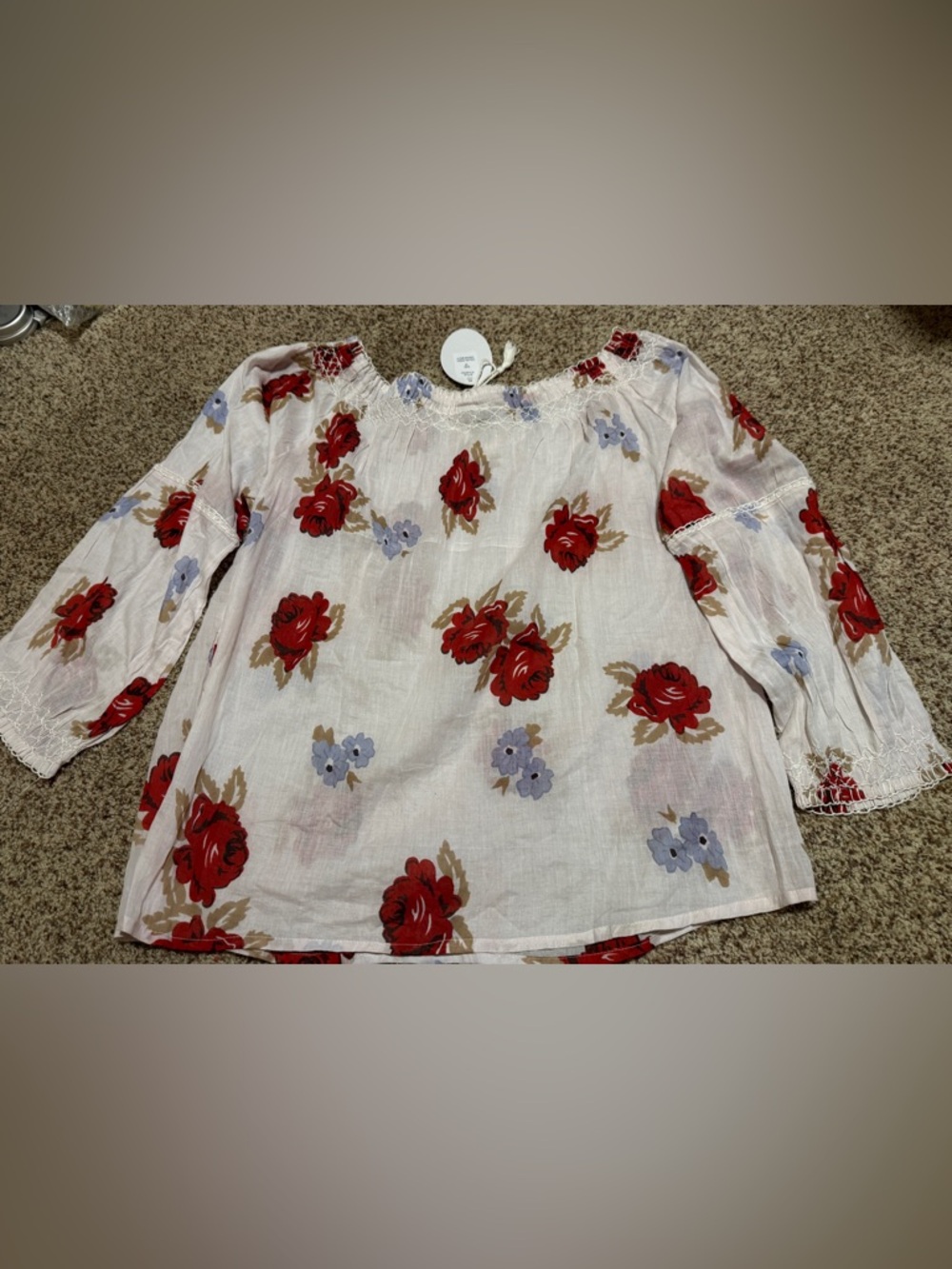 Magazine Lady Off Shoulder Floral Boho Blouse Off White Womens Size 2X NWT - Picture 8 of 9